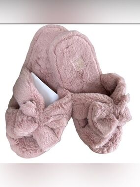 🩷New Adorable Pinkish Mauve Bow Tie Plush Slippers🩷